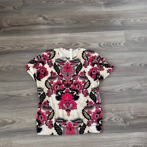 J. Crew Red, Off White, Red and Black Graphic Short Sleeve Crew Sweater